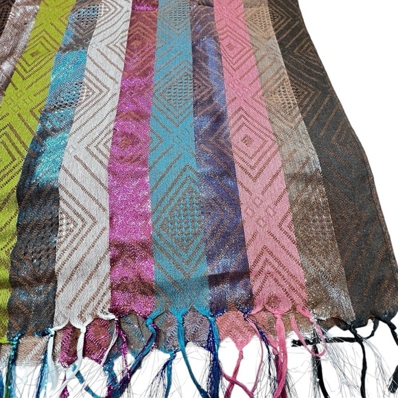 Multi-colored Metallic Scarf Shawl Wrap With Fringe - Picture 11 of 16